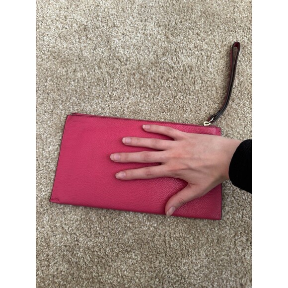 Michael Kors MK Large Clutch Zip Wristlet Wallet – Pink Pebbled Leather – Gold - Picture 4 of 6